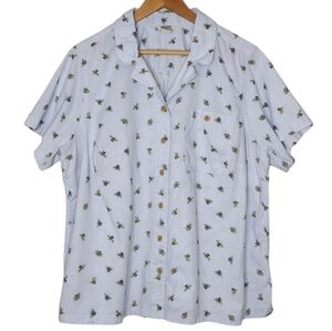 Duluth Trading Co Bee Print Hemp Cotton Short Sleeve Button Down Shirt Sz 1X